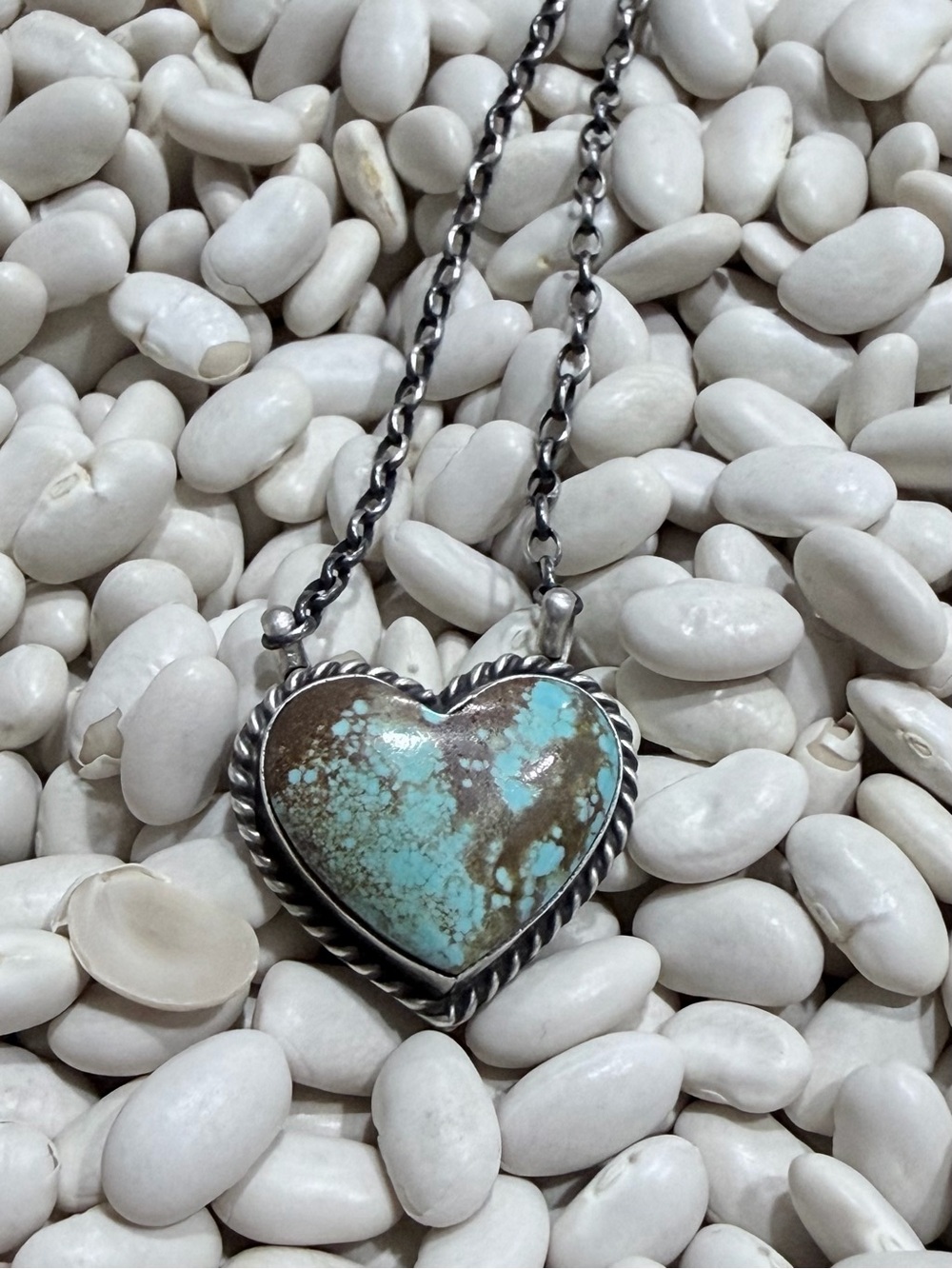 Native Made Chastity Belone Turquoise Heart Pendant Necklace - Mine 8